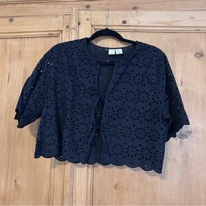 Joie Women’s Navy Eyelet Cropped Tie Top Sz L
